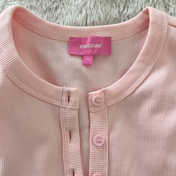 Edikted Light Pink Ribbed Button-Front Tank Top - Picture 2 of 3